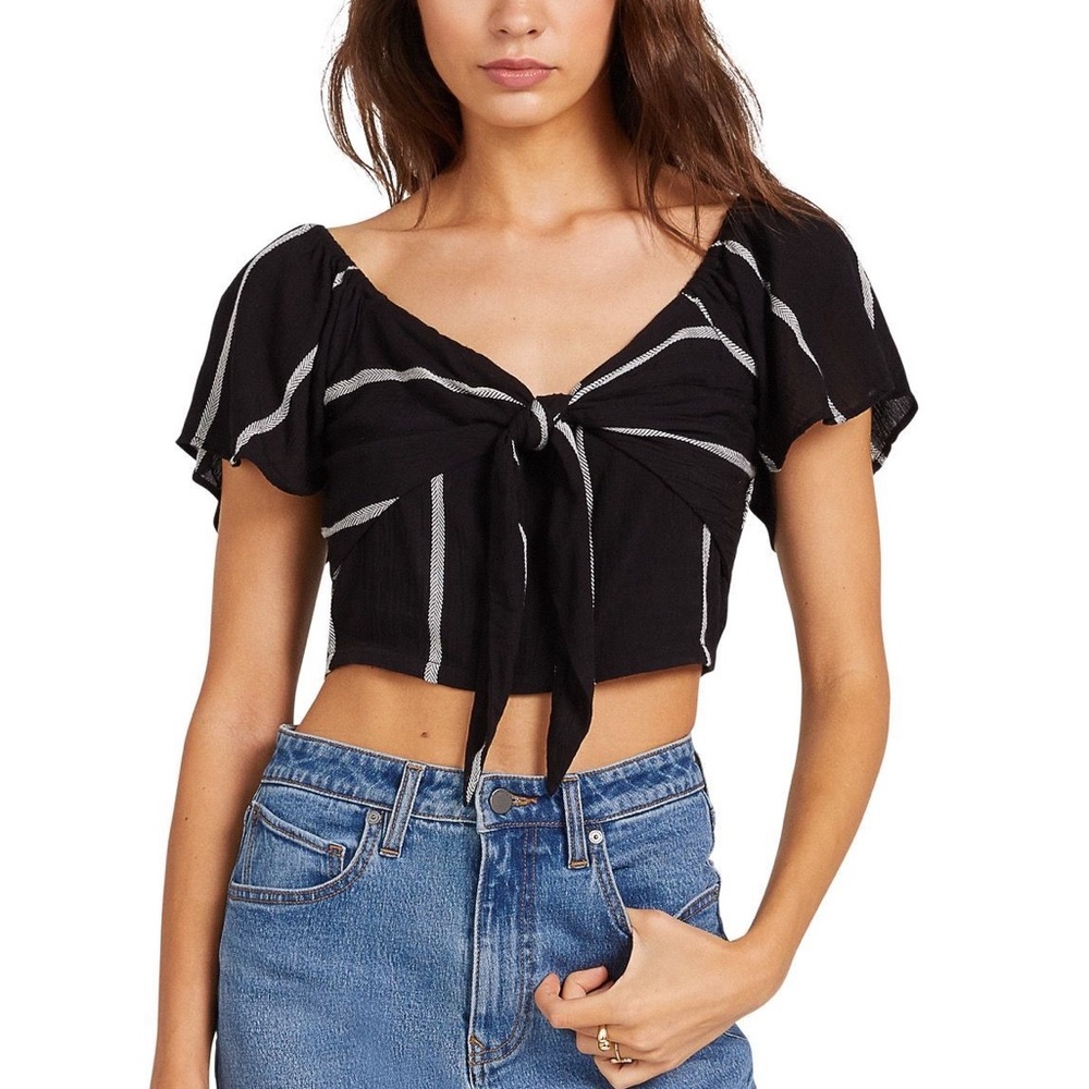 Volcom X Coco Ho Black Stripped Tie Crop Top Beach M